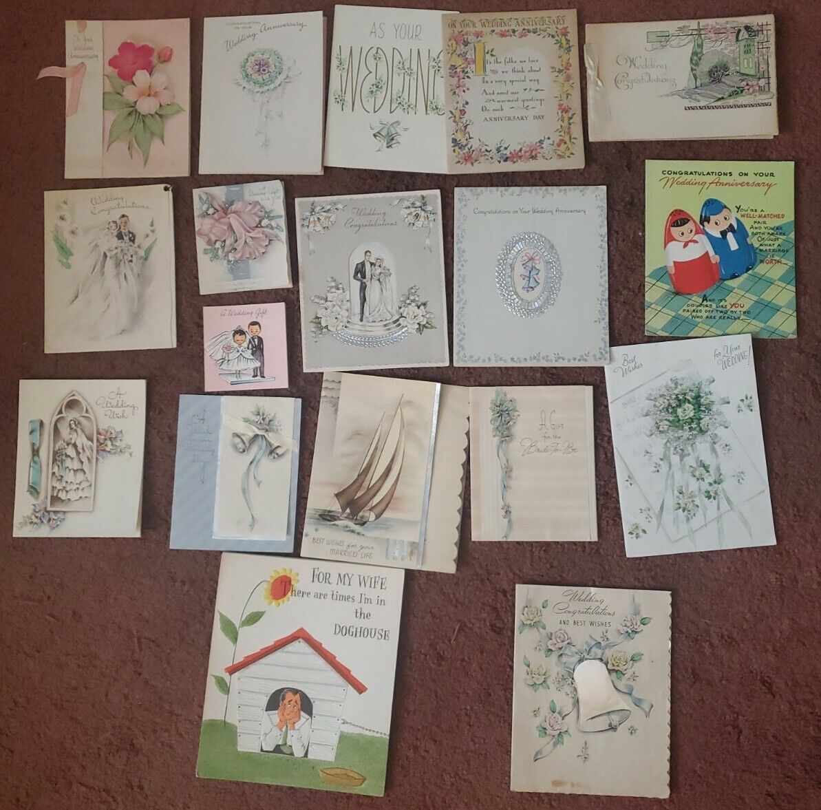 LOT 18 Vintage Used Wedding Cards, great shape,   40s and Later