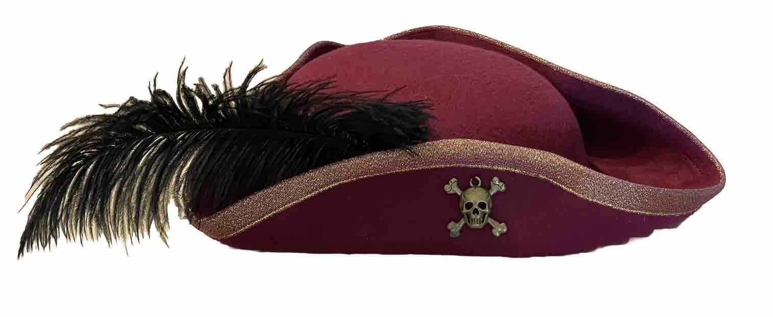 Disney VTG Pirates of the Caribbean Red Feather Pirate Captain Hat Adult Onesize