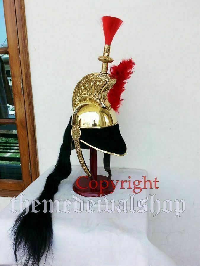 French Cuirassier Officer\'s Napoleon Brass Helmet WITH STAND SCA HANDMADE SPARTA
