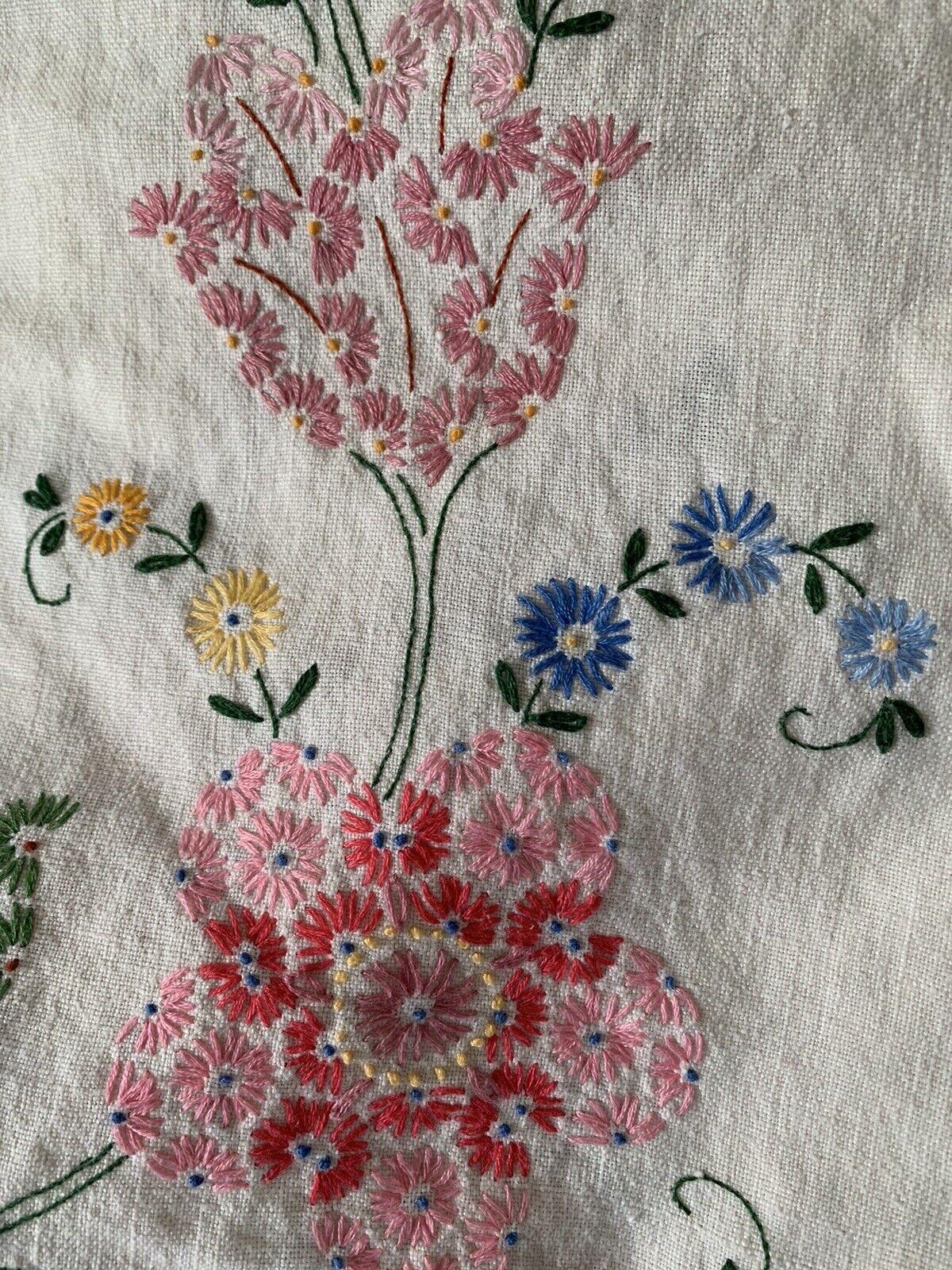VTG Granny Core Cottage CoreFloral Embroidery TableScarf/Cloth  Topper 66”x48”