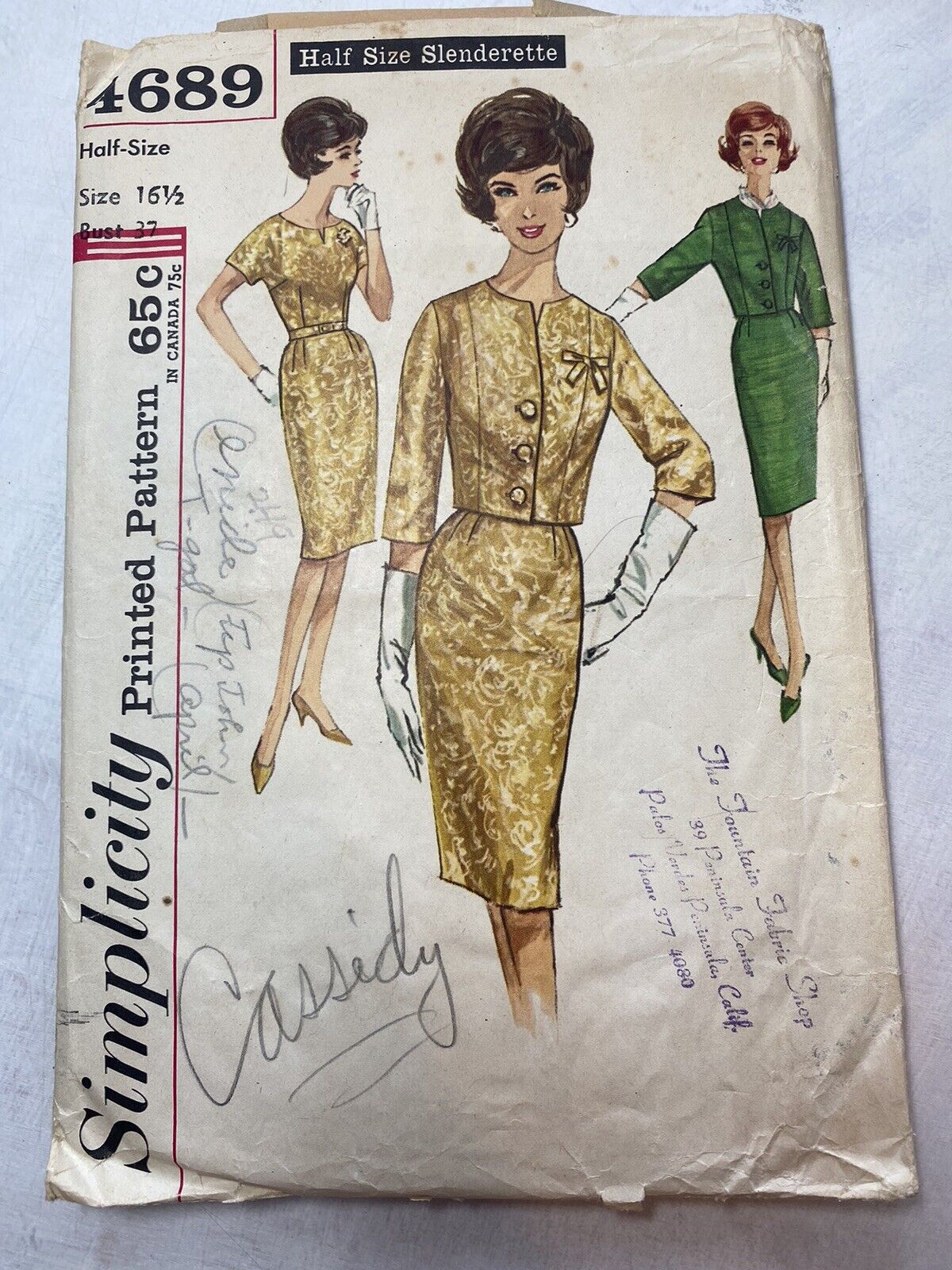 Vtg 60’s Simplicity Pattern  Sz 16 4689 Fitted Dress with Jacket COMPLETE