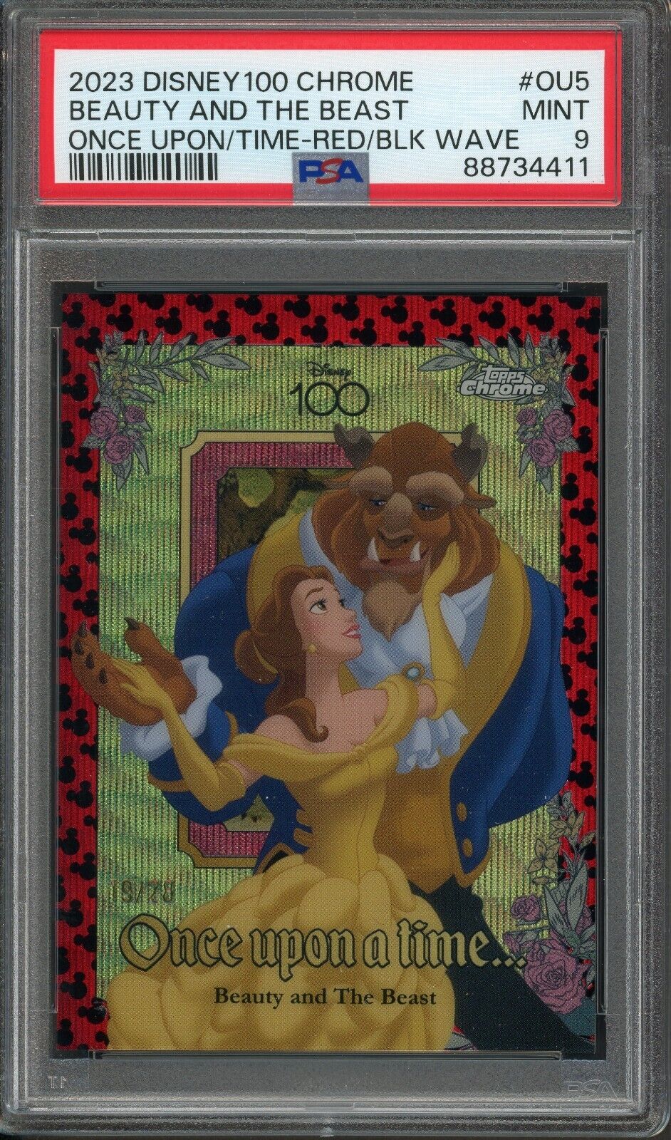2023 Disney 100 Chrome Beauty / Beast Once Upon A Time Red Black Wave /28 PSA 9