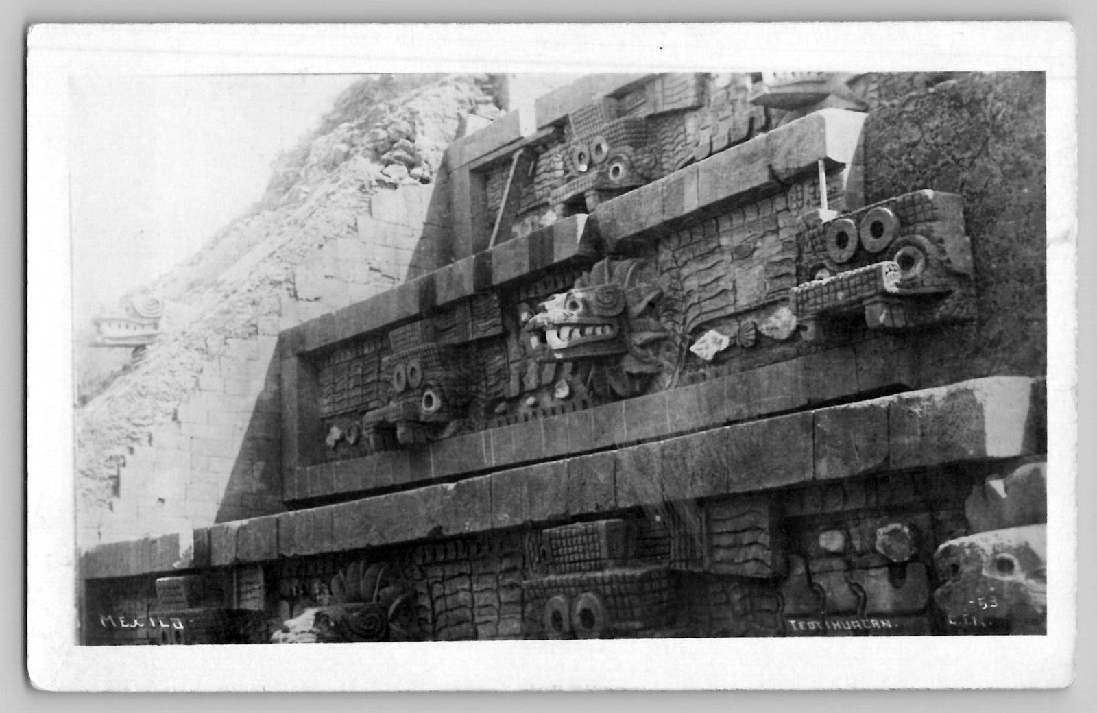 Feathered Serpent Carvings Teotihuacan Quetzalcoatl Temple Aztec RPPC Postcard