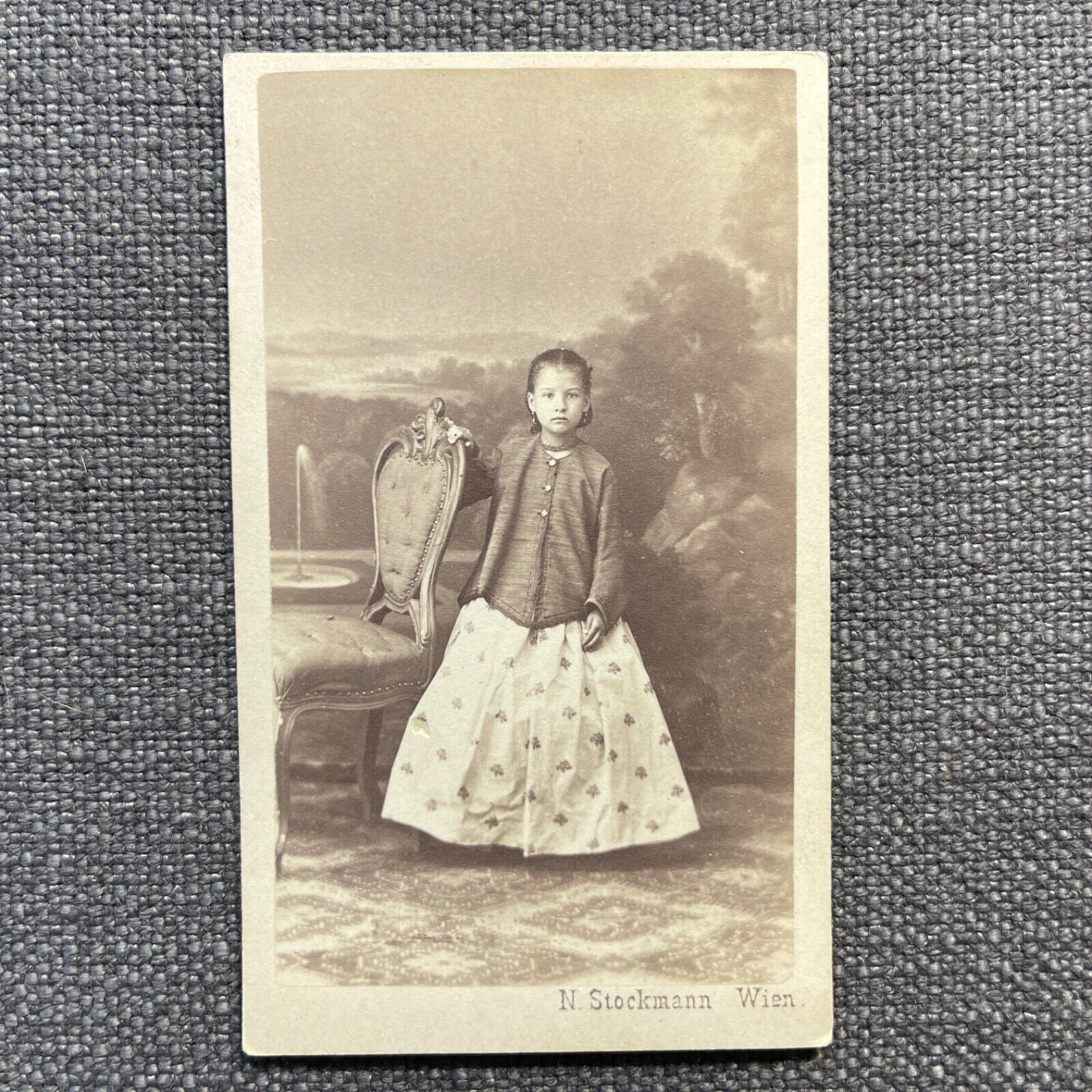 CDV Photo Antique Carte De Visite Girl Hoop Skirt Dress Overcoat Jewelry Germany