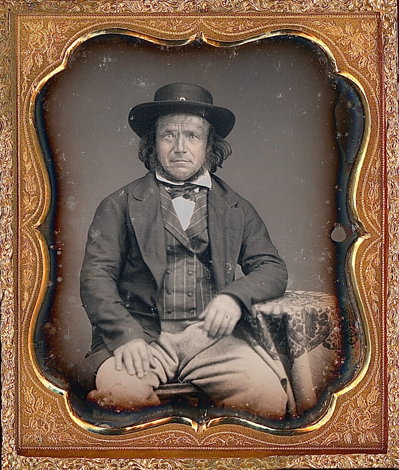 Long Haired Bearded Man Hat With Buckle Stripe Vest 1/6 Plate Daguerreotype T257