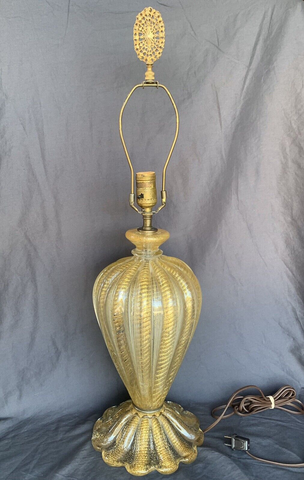 Murano Barovier & Toso Cordonato Oro Lamp With ORIGINAL LABEL