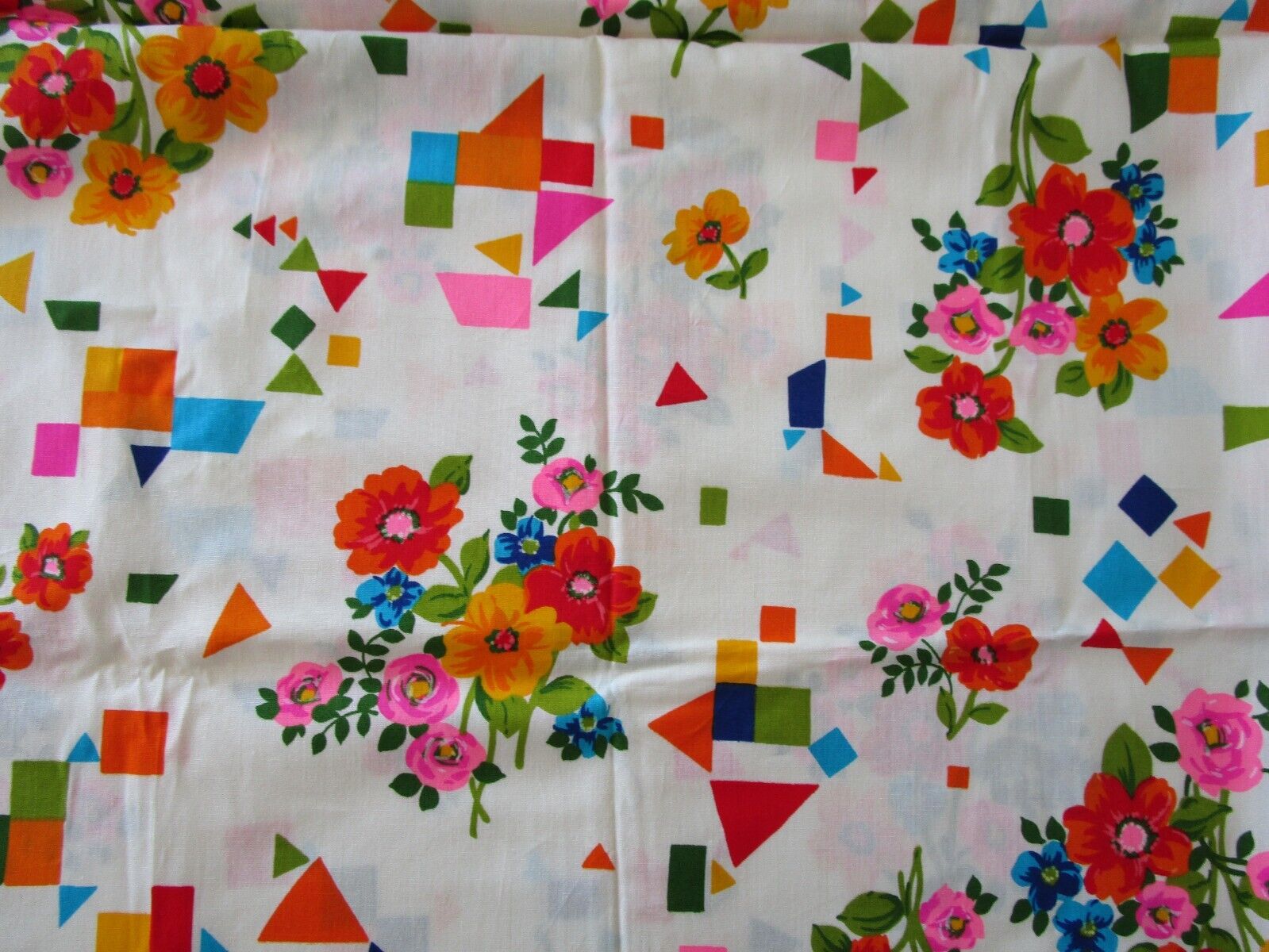 Vintage Cotton Fabric 1960s 70'S Colorful Flower Power Floral 1 YD