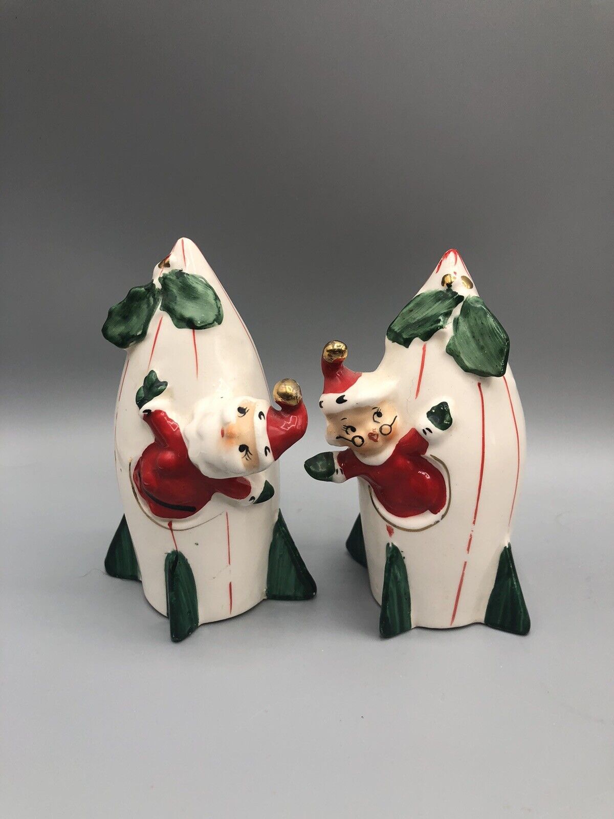 Vintage Lefton Mr And Mrs Santa Rocket Salt & Pepper shakers - Hard To Find