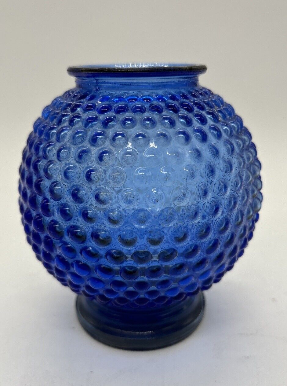 VINTAGE COBALT BLUE HOBNAIL Jar Vase Marking On Bottom Rim On Top Pedestal Base