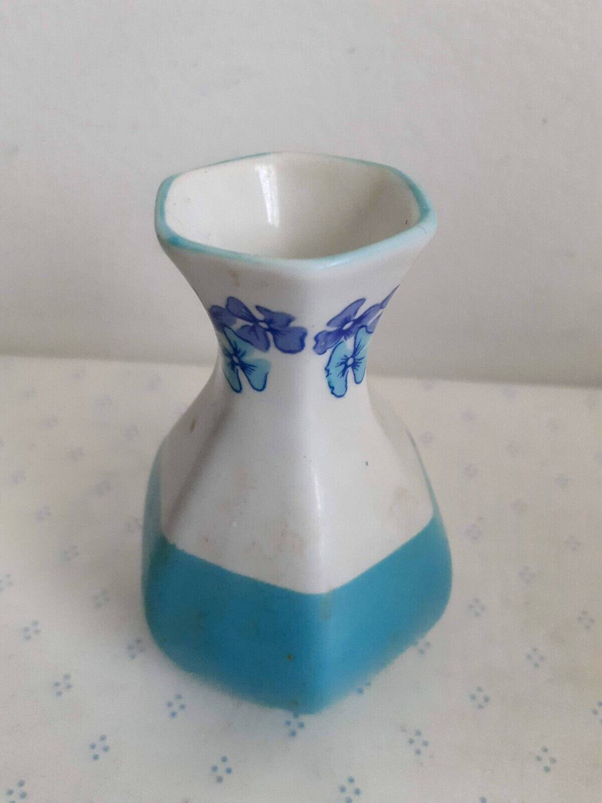 Vintage  Leart Brazil Porcelain Mini Bud Vase Aqua Blue/Ivory  3.25\