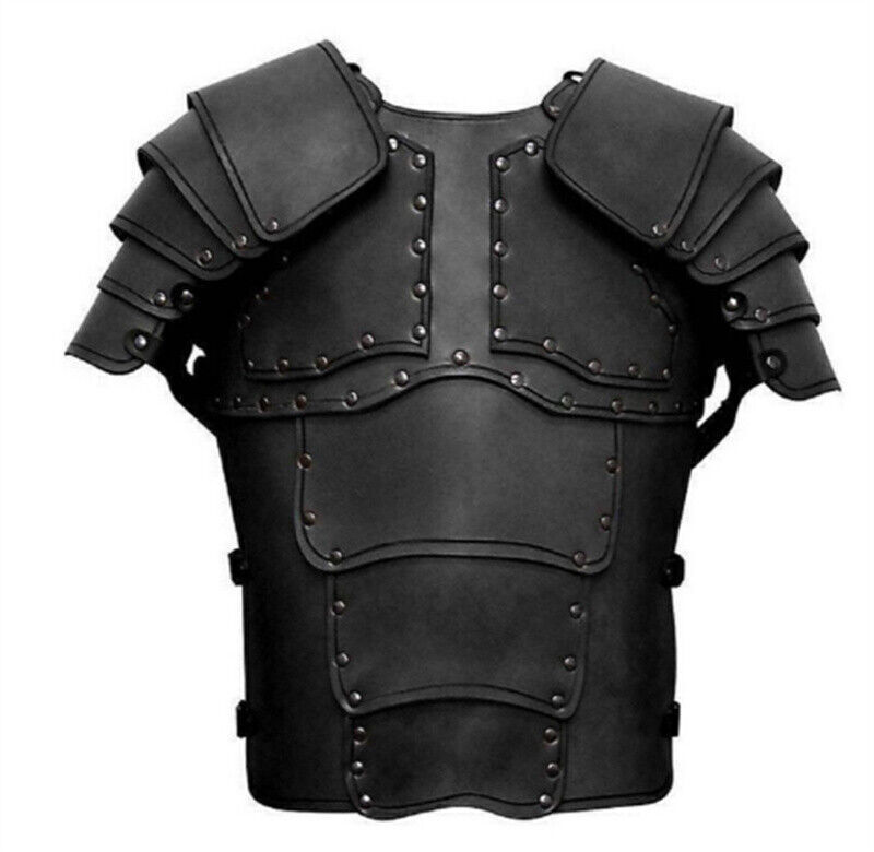 Men\'s Medieval Knight PU Leather Armor Viking Cosplay Costume Chest Armor Guard 