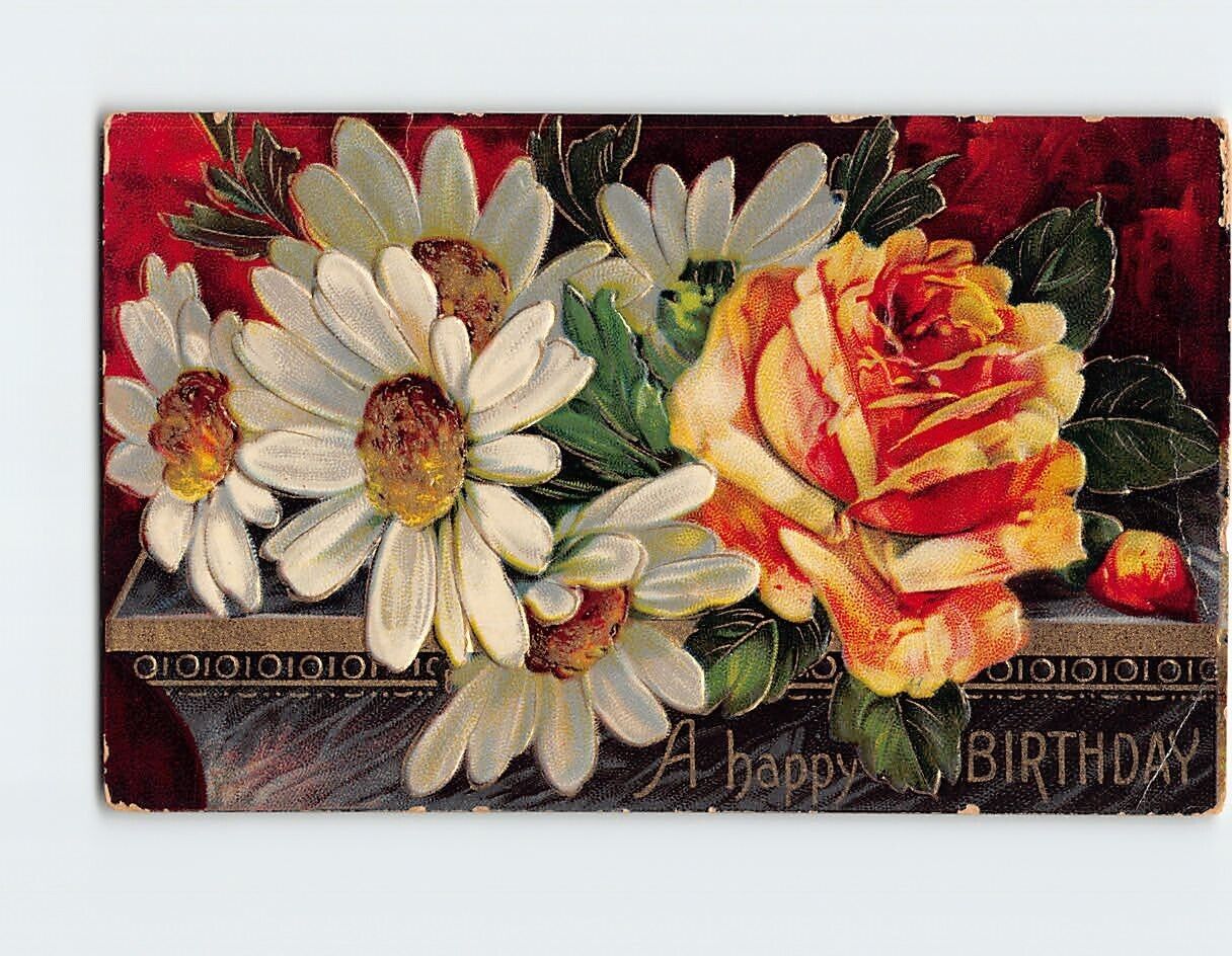 Postcard A happy Birthday with Flowers Art Print