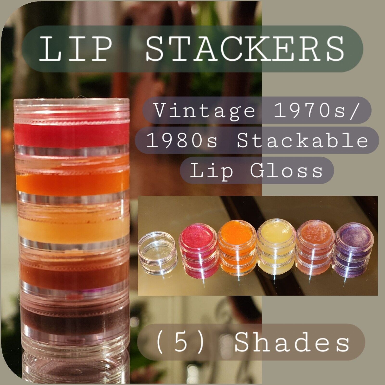 Vintage Rare 1970s to 1980s LIP STACKERS / Stackable Lip Gloss Pots 5 Shades VGC