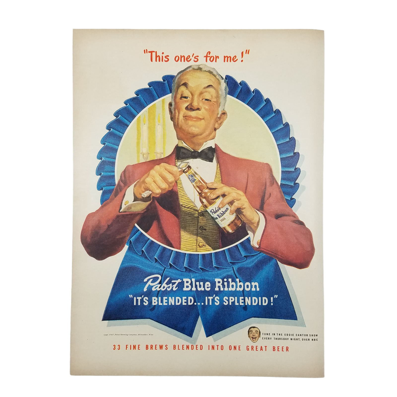 1948 Pabst Blue Ribbon Beer Vintage Print Ad This Ones For Me Its Blended