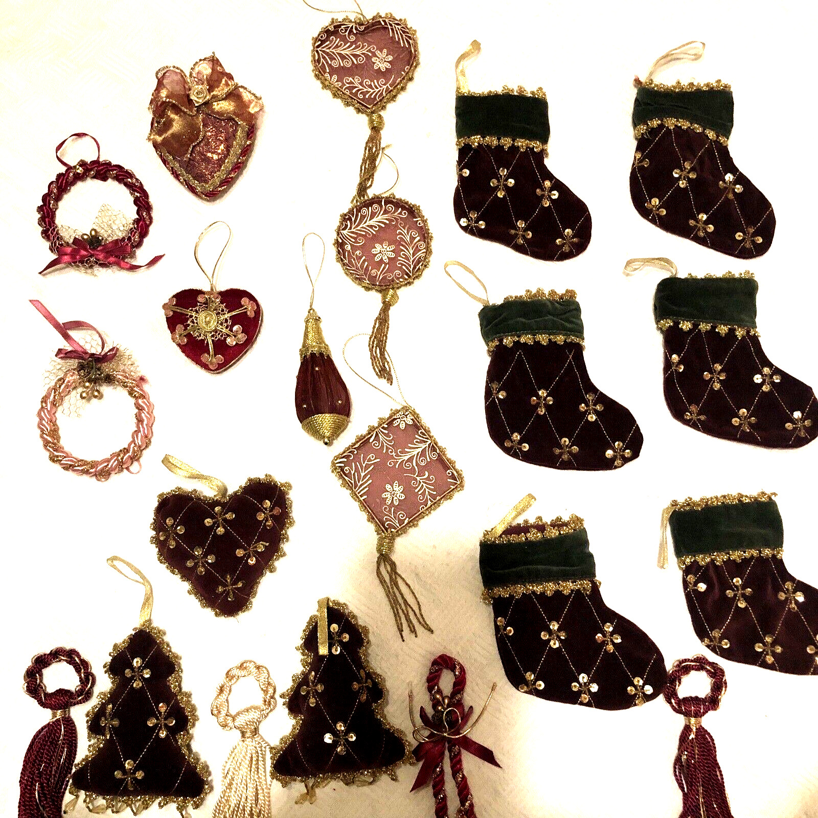 Velvet Ornaments Victorian Trim Beaded Sequin Pin  Ornaments lot of 22 pcs.