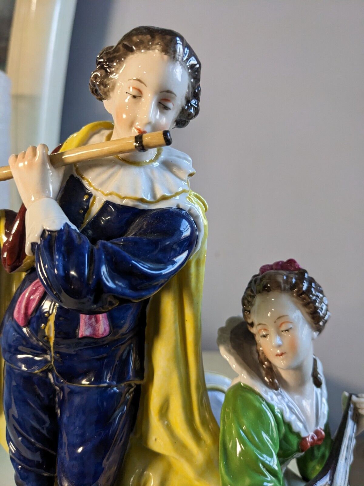 Large Antique German Volkstedt Porcelain Figurine Musical Couple Rare 10\