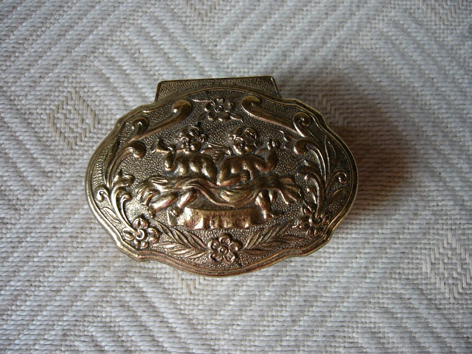 Vintage Small Red Lined Metal Hinge Top Footed Trinket Jewelry Box Japan