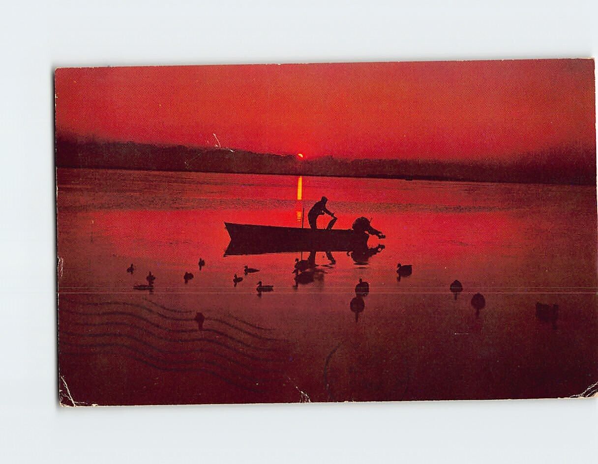 Postcard Beautiful Sunrise Ocean Scene Setting Out Decoys