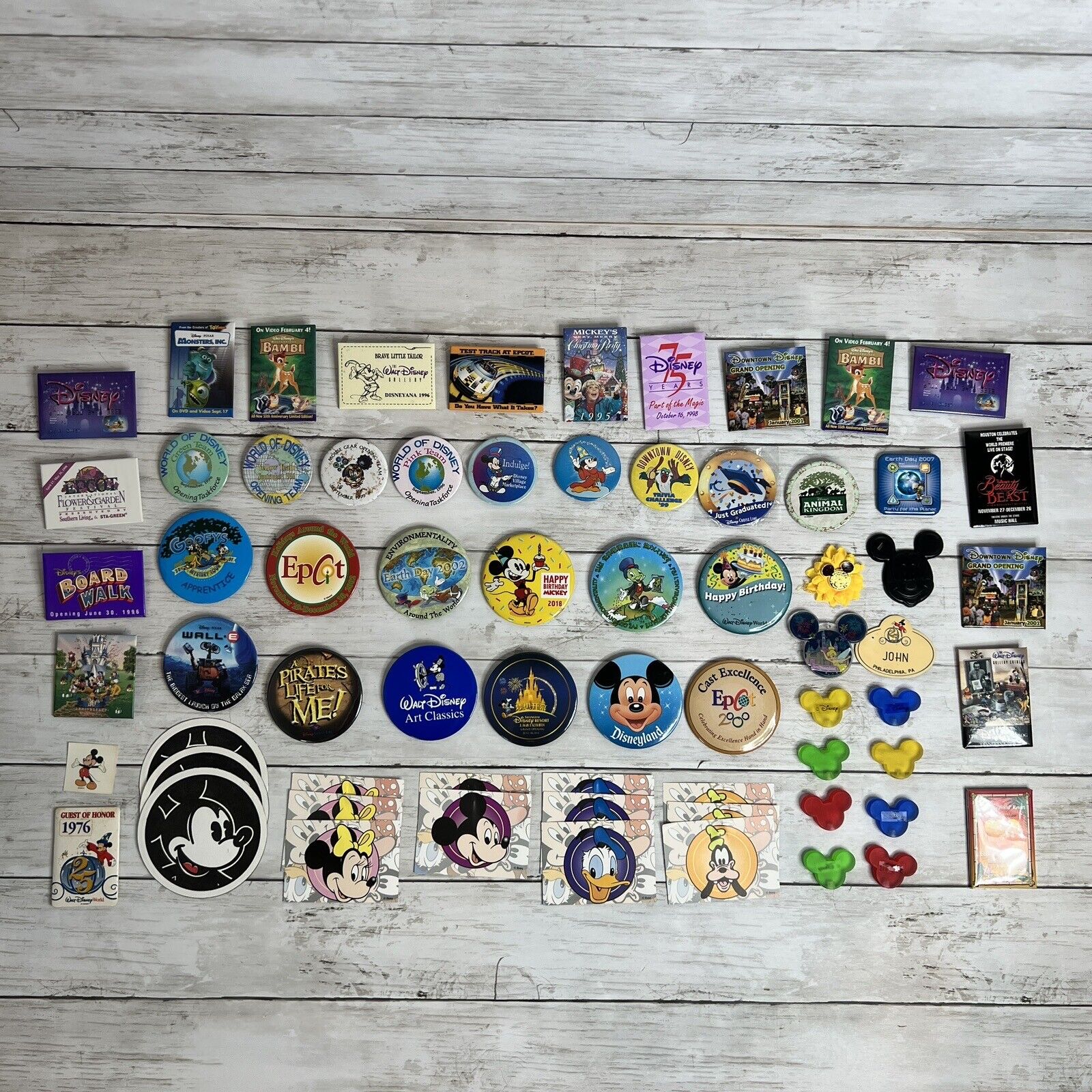 Huge Lot DISNEY Buttons Pins Cards Balloon Weights Coasters Film Promo Merch Vtg