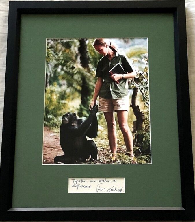 Jane Goodall autograph with Together we make a difference framed with 8x10 photo