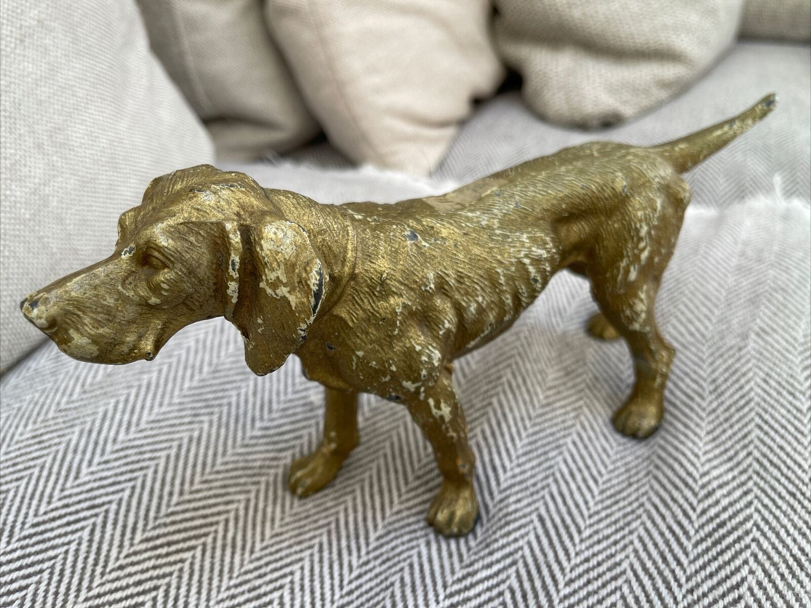 Antique Estate Austrian Vienna Gold Painted Metal English Pointer Dog Marked