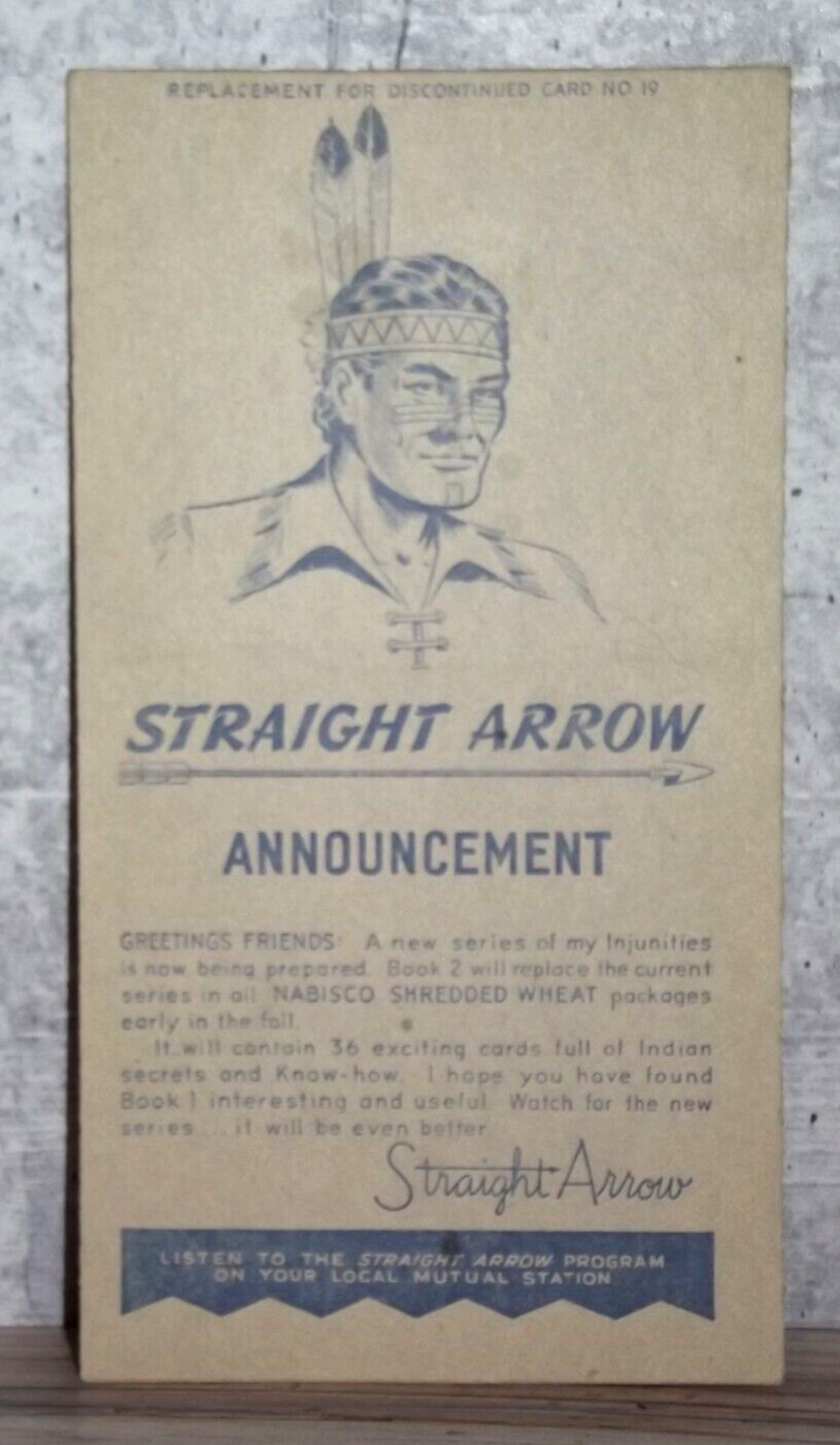 Nabisco Shredded Wheat Straight Arrow Indian Replacement  Card 19  1949 42924