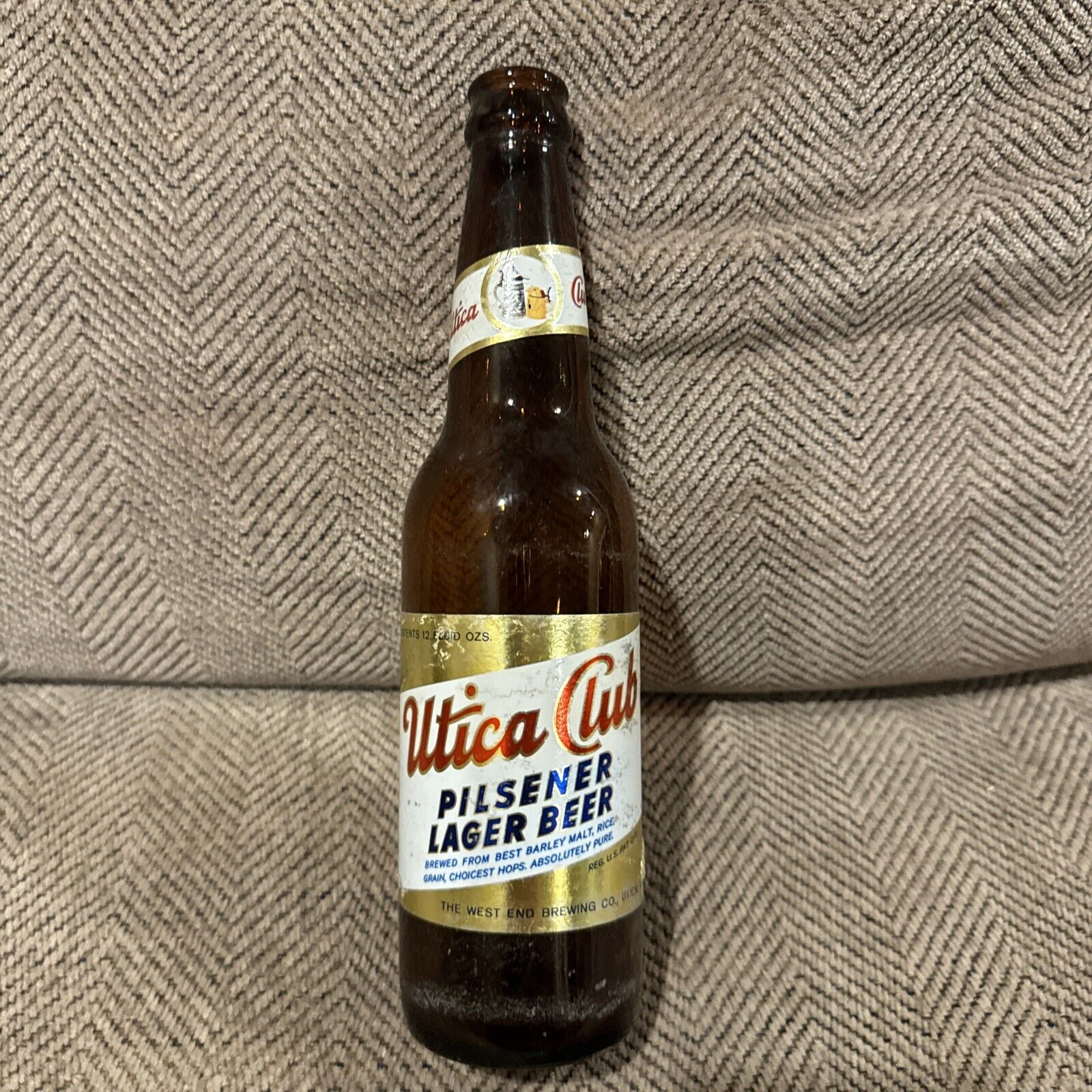 Vintage 12 oz. Utica Club Pilsner Brown Bottle W/ Paper Labels Empty