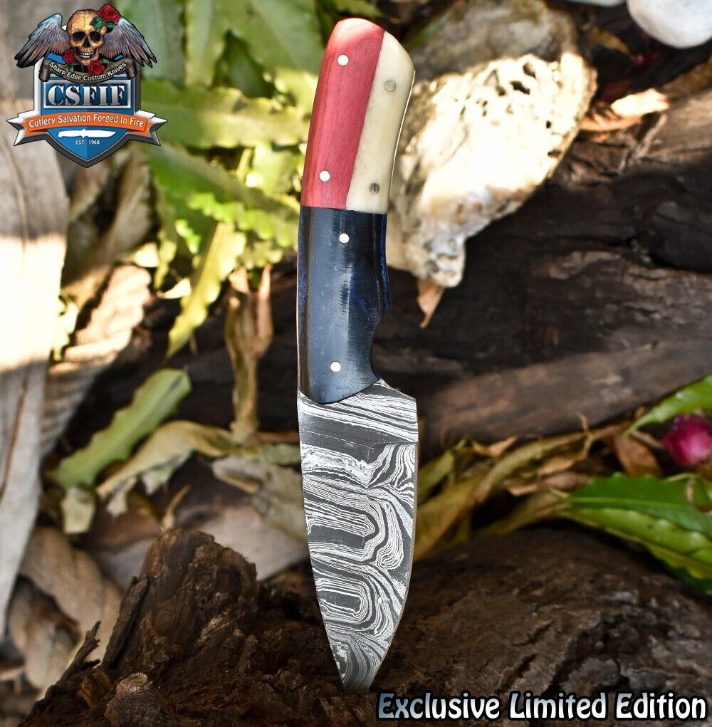 CSFIF Handmade Skinner Knife Twist Damascus Mixed Material Hiking Bushcraft