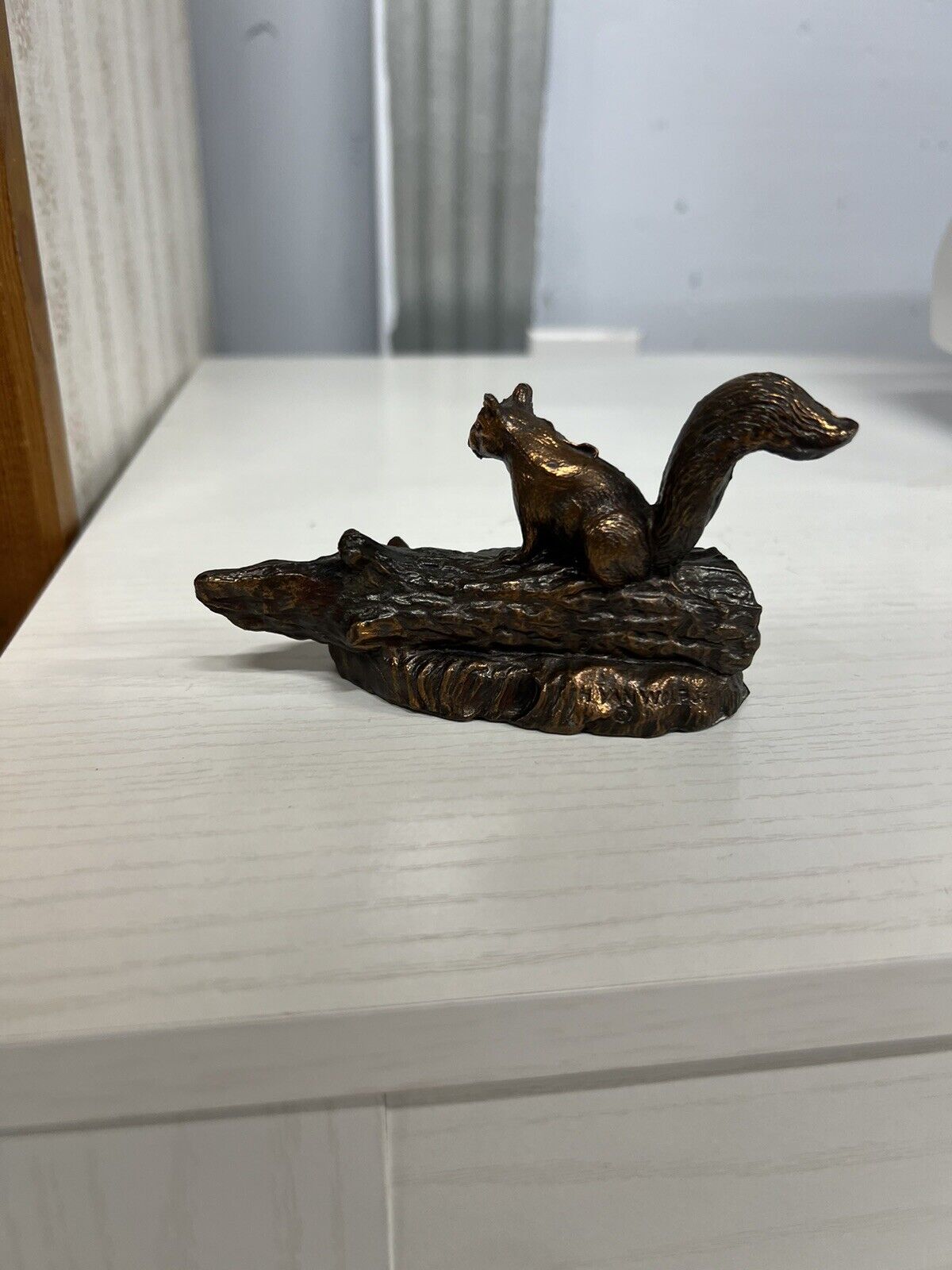 Antique cast brass Bushy-tailed Squirrel paper weight Americana rustic figural