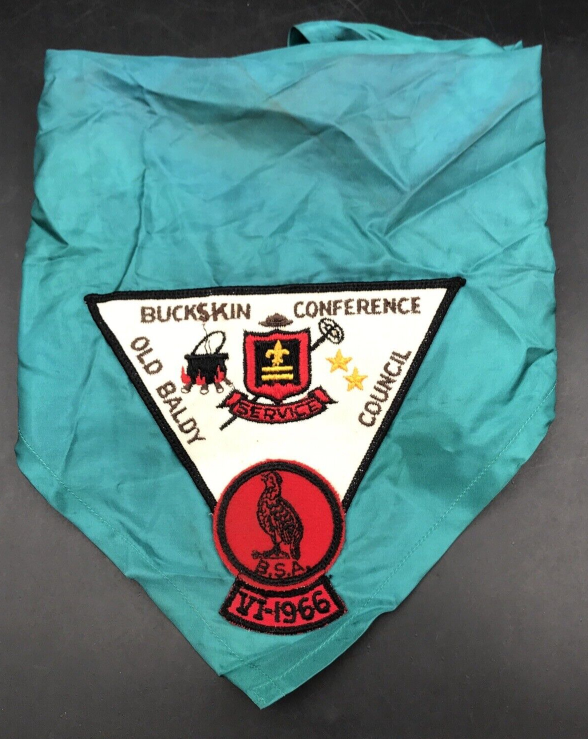 Vintage Old Baldy Council Buckskin Conference BSA VI-1966 Green Neckerchief