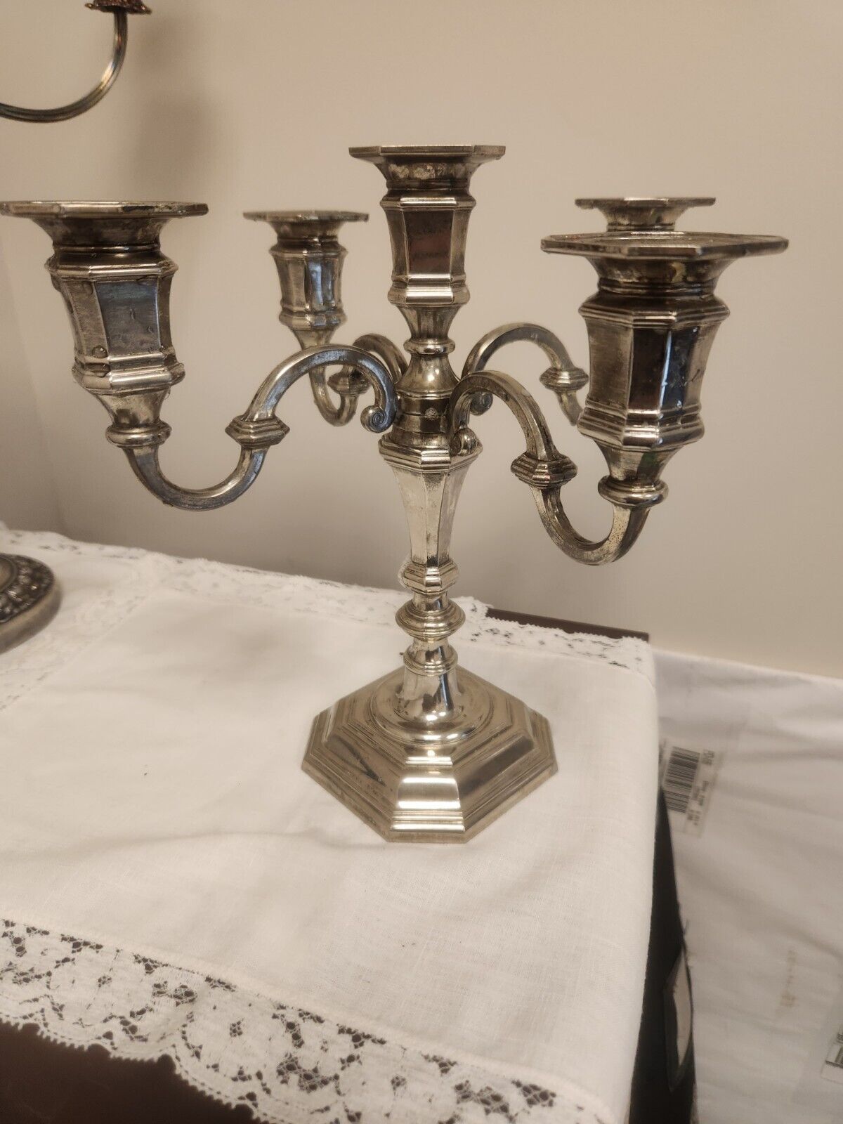 Vintage French Silver Coloured Metal Five 5 Head Candelabra Candlestick...