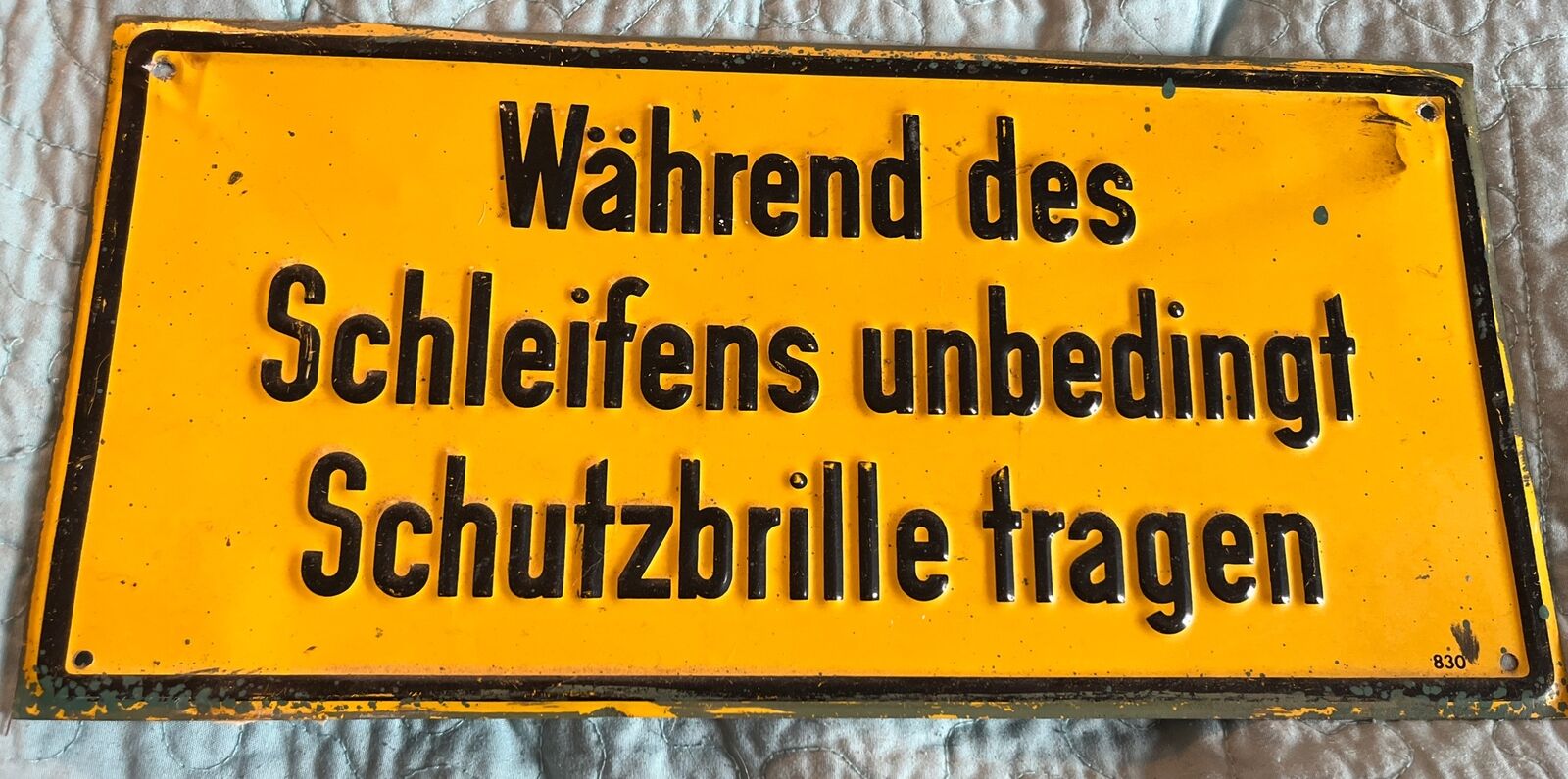 14” German Tin Sign Safety Glasses Grinding Danger Warning Prohibited VTG RARE
