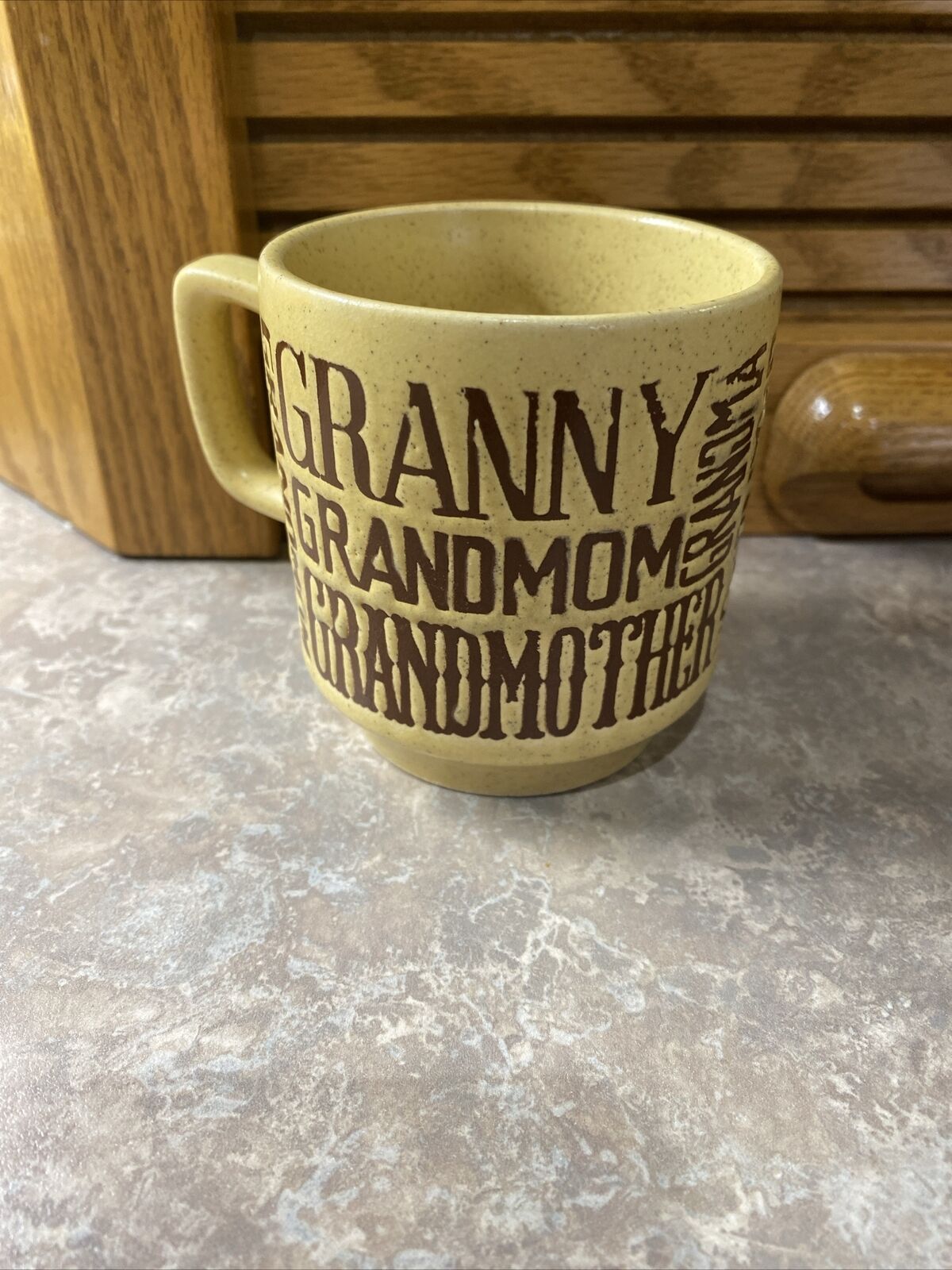 Vintage Grandma Granny Coffee  Mug Brown Speckled Stoneware 1970 Japan Stamped