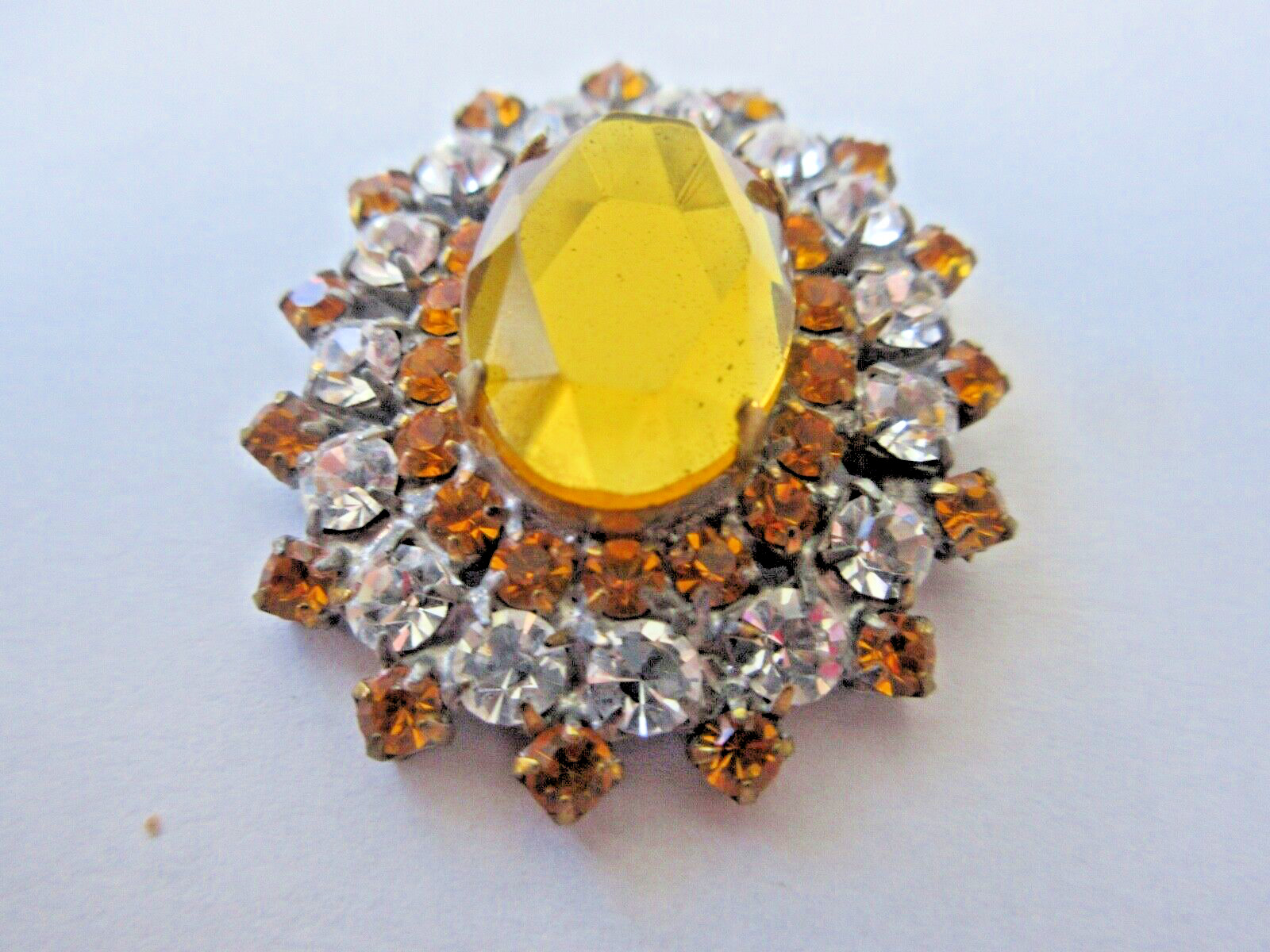 Gorgeous Czech Vintage Glass Rhinestone Button      Crystal Clear & Amber