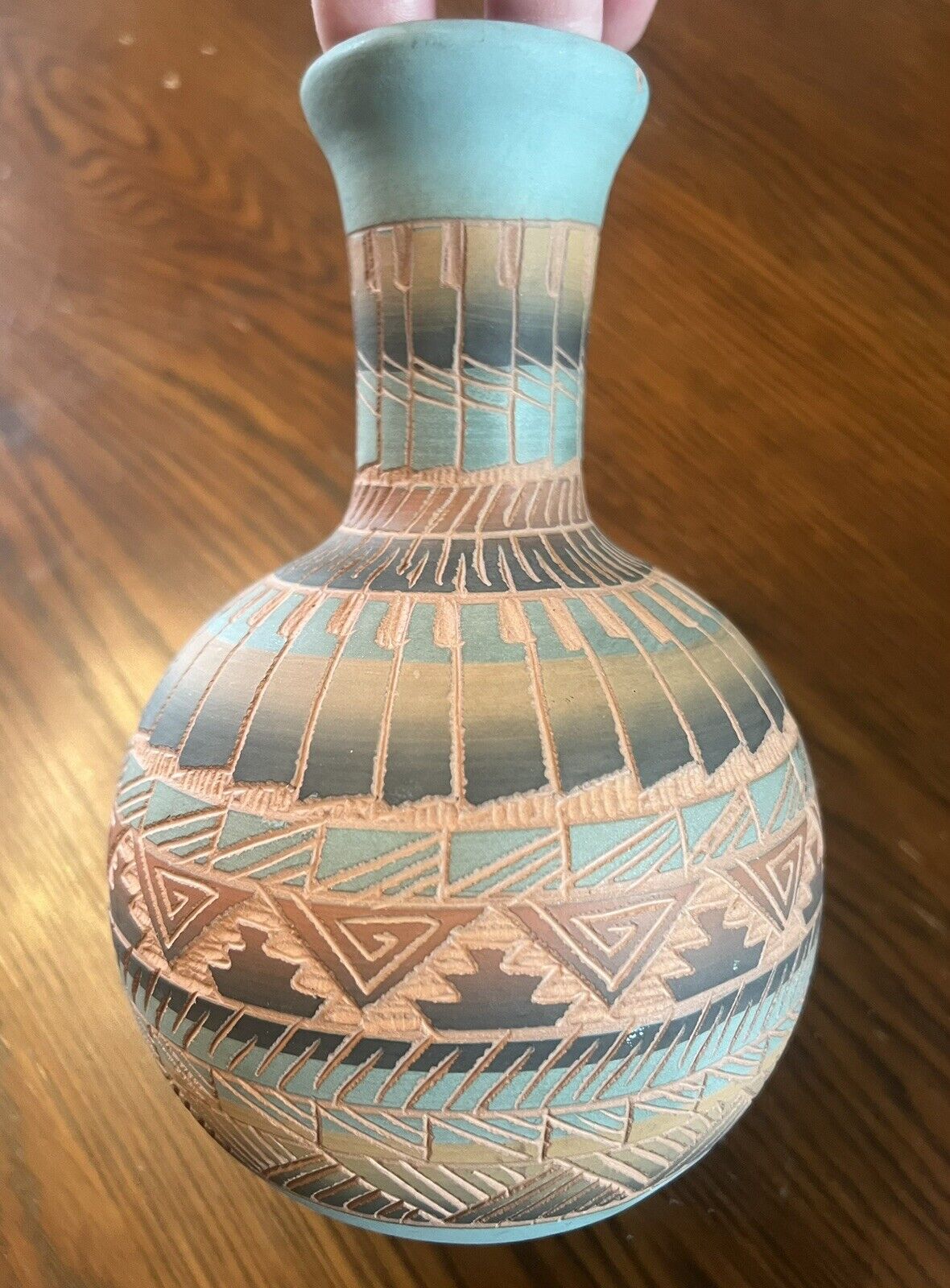 Vintage Native American Indigenous Pottery Vase Signed TW Aztec Southwest