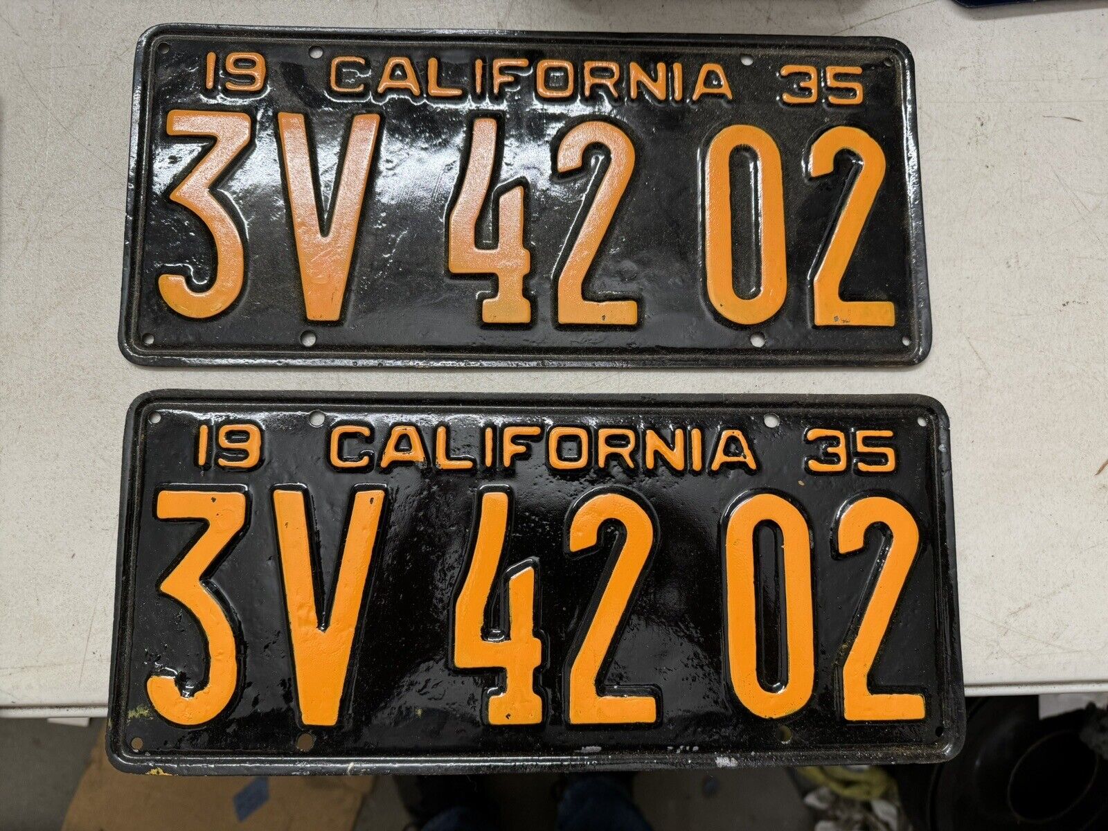 1935 California License Plates Pair YOM DMV 35 Old Vintage Restored Prewar 