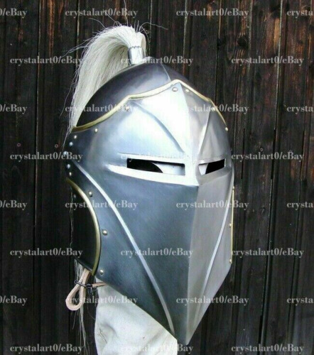 18G Steel Medieval Barbuta Double Faced Helmet With Plume item new