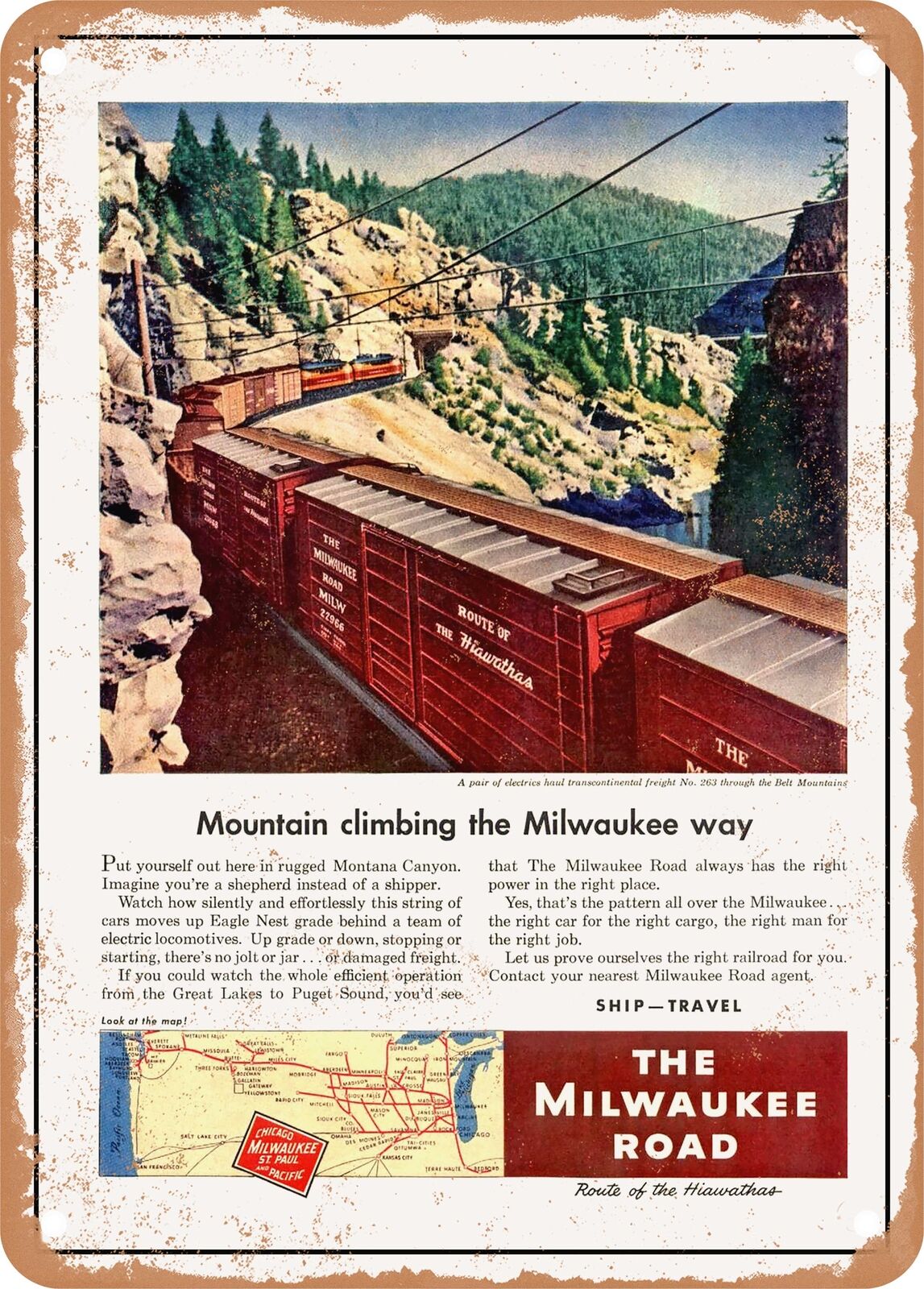 METAL SIGN - 1952 Mountain Climbing the Milwaukee Way the Milwaukee Road