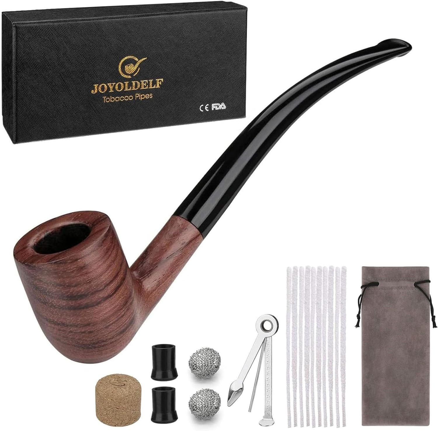 Tobacco Pipe, Churchwarden Smoking Pipe with Metal Pipe Filter, Rosewood Tobacco