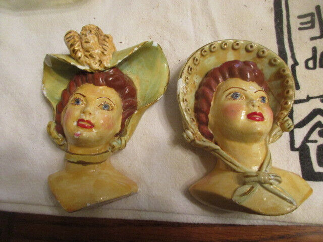Circa 1950\'s Elegant Lady Wall Head Figures - Set of 2