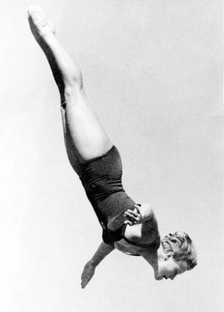 Ingrid Kramer Germany action during women\'s 10 Metre Platform Diving- Old Photo
