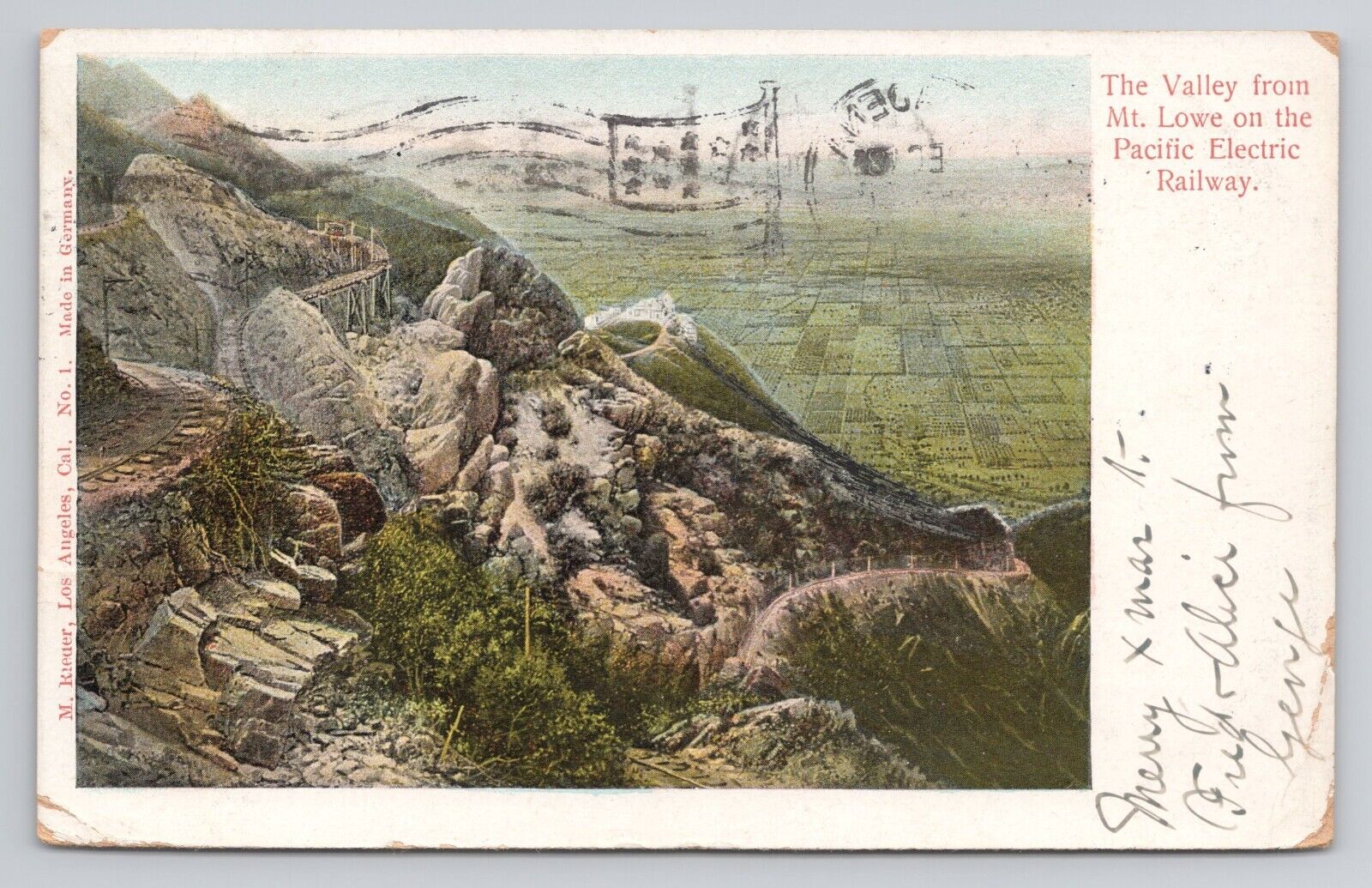The Valley From Mt Lowe on The Pacific Electric Railway California 1905 Postcard