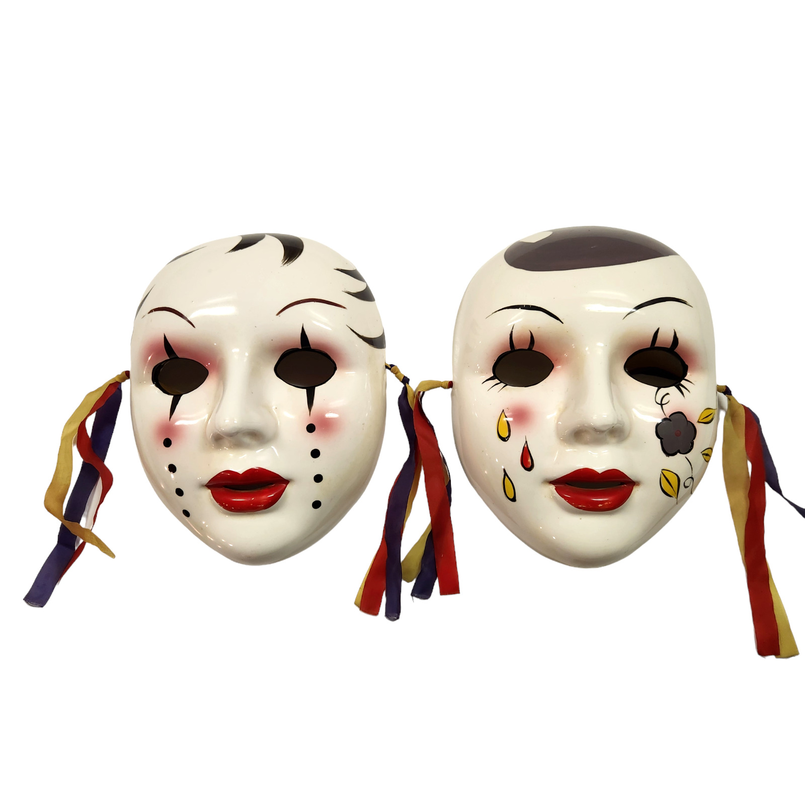 Vintage 1980s - 1990s Set of 2 Ceramic Masquerade Masks Mardi Gras Made Taiwan