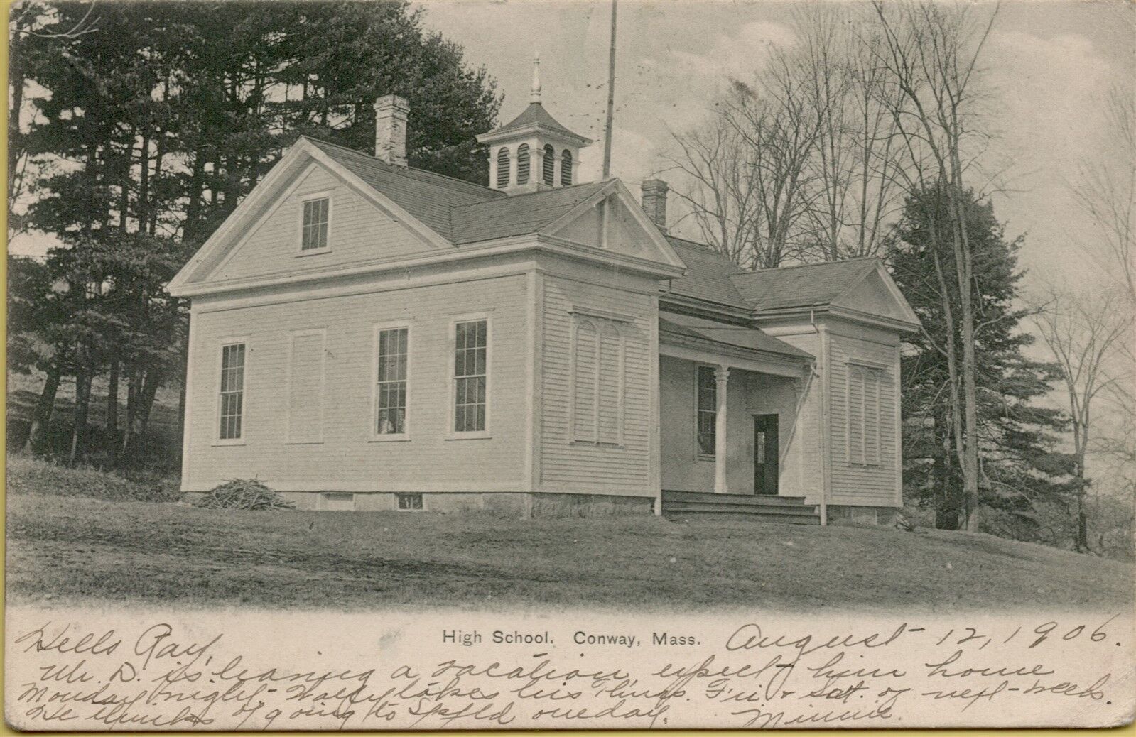 1906 Exterior View High School Conway Massachusetts MA Postcard B5