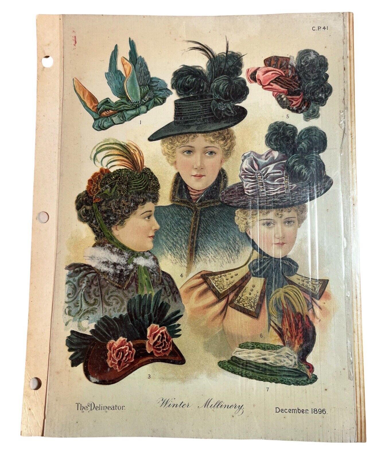 THE DELINEATOR. Winter Millinery. December 1896. Antique Full Color Ad. VGC
