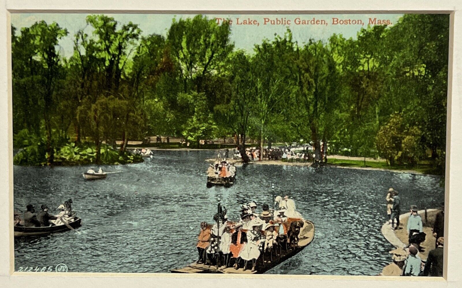 Original 1935s Boston Common Postcard,Swan Boats,Matted,Ready-2-Frame,Old MA