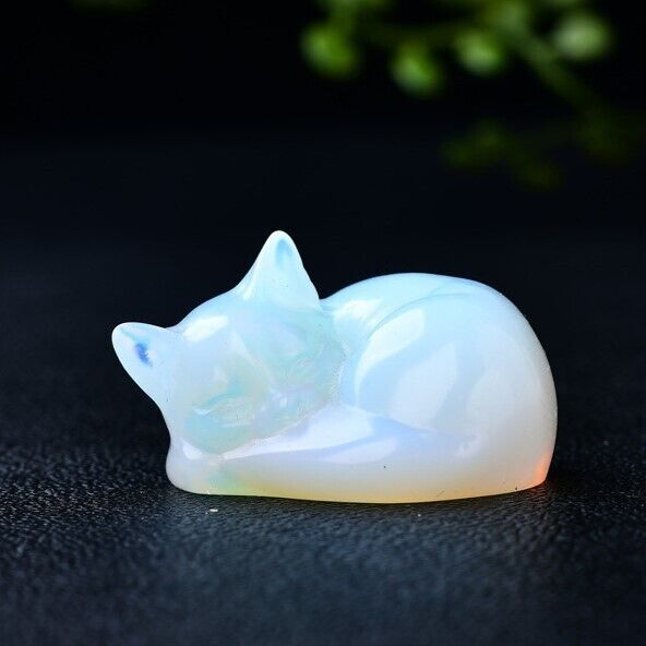Opal Sleeping Cat Hand Carved Healing Crystal Home Decoration Collection Gift