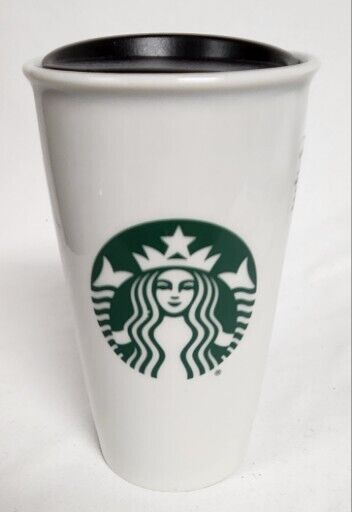 Starbucks Coffee Ceramic Travel Mug 12 oz. White Mermaid Siren Logo 2016 New
