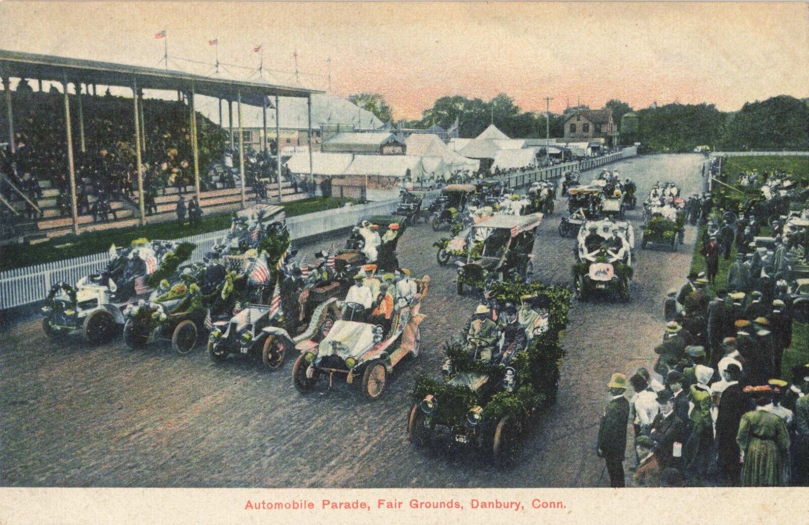 Automobile Parade Fair Grounds Danbury Connecticut CT c1910 Postcard