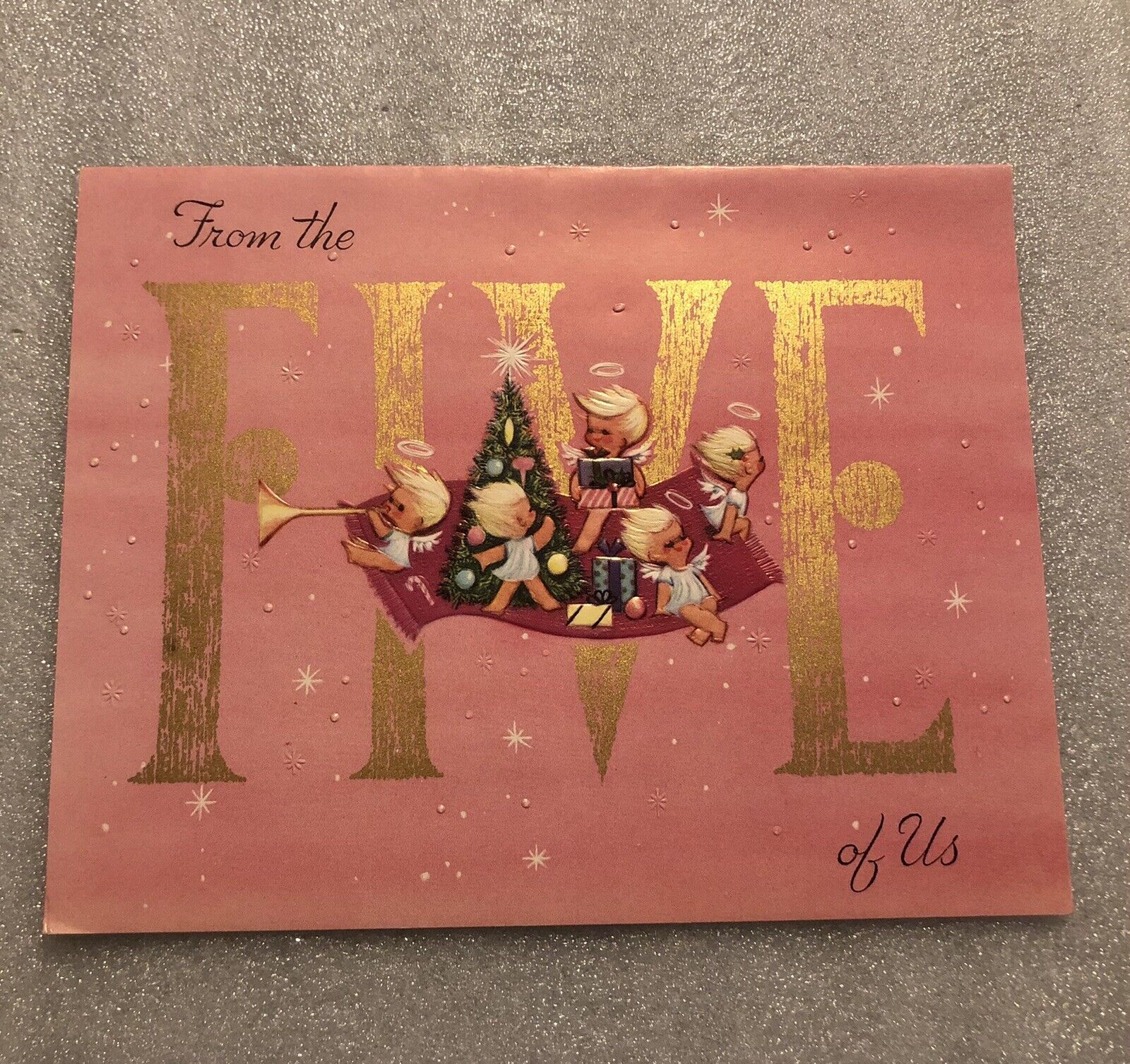 Vintage Holiday Christmas Greeting Card Paper Collectible From The 5 Of Us